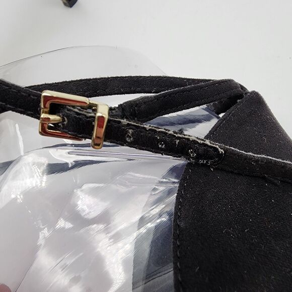 BCBG Black Mesh Floral Lace Stiletto Heels Size 11 Ankle Strap Open Toe Wedding - Picture 8 of 13